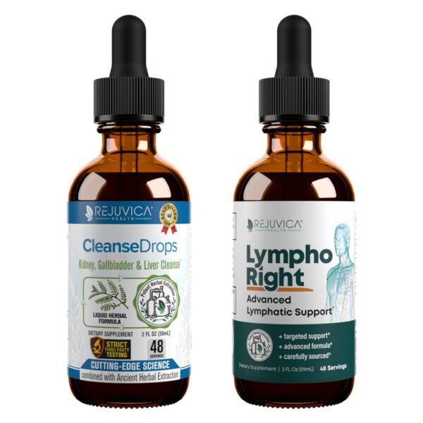 Paquete Rejuvica Health Cleanse Drops y LymphoRight para salud renal