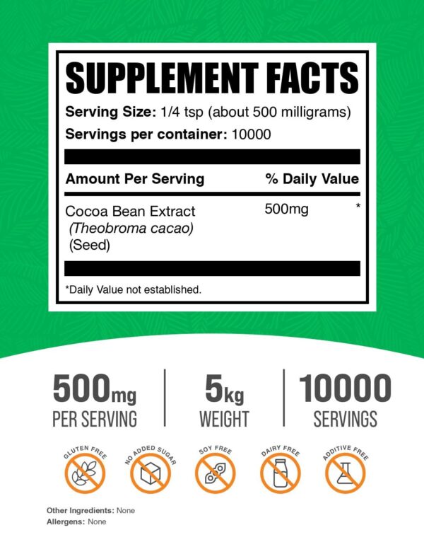 BulkSupplements cacao polvo etiqueta