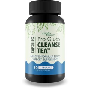 Frasco de cápsulas Pro Gluc té detox para salud sanguínea y circulación