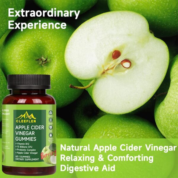 Detalle de gomitas CLEEFLEN con vinagre de manzana y probióticos