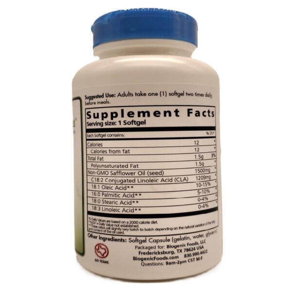 Frasco suplemento ácido linoleico conjugado CLA Biogenic