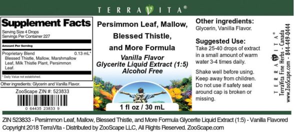 Sabor vainilla extracto glicérico Terravita hoja de caqui y cardo bendito