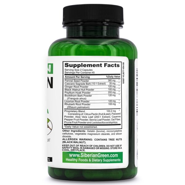 Detalle etiqueta fórmula de 14 hierbas detox colon siberian green