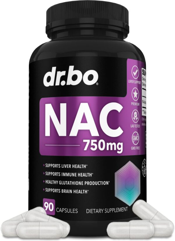 Dr Bo suplemento NAC 750mg cápsulas para detox hígado y pulmones