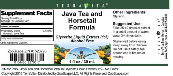 Extracto sin sabor fórmula té Java y cola caballo TerraVita