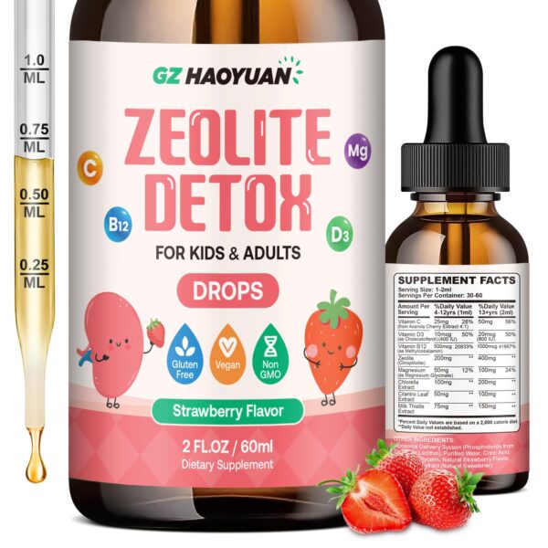 Detox de zeolite para niños y adultos en sabor fresa.