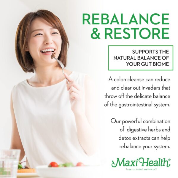 Cápsulas Maxi Health Limpieza Intestinal sobre fondo blanco