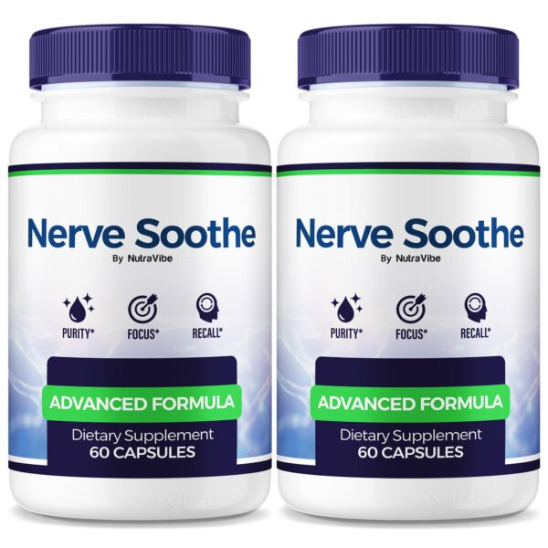 NutraVibe NerveSoothe cápsulas frasco frontal NutraVibe NerveSoothe cápsulas frasco frontal