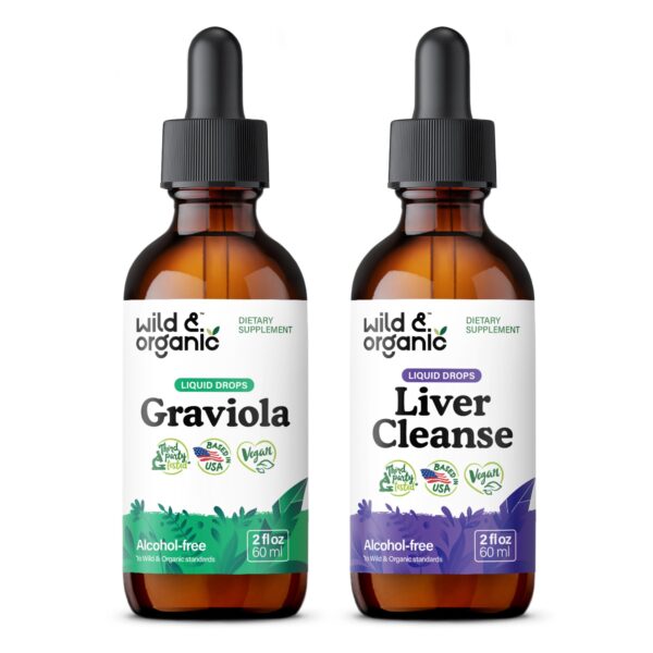 Botella de tintura de graviola y gotas para limpieza de hígado Wild Organic