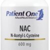 Frasco de suplemento Patient One NAC 600 mg 90 cápsulas