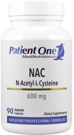 Frasco de suplemento Patient One NAC 600 mg 90 cápsulas