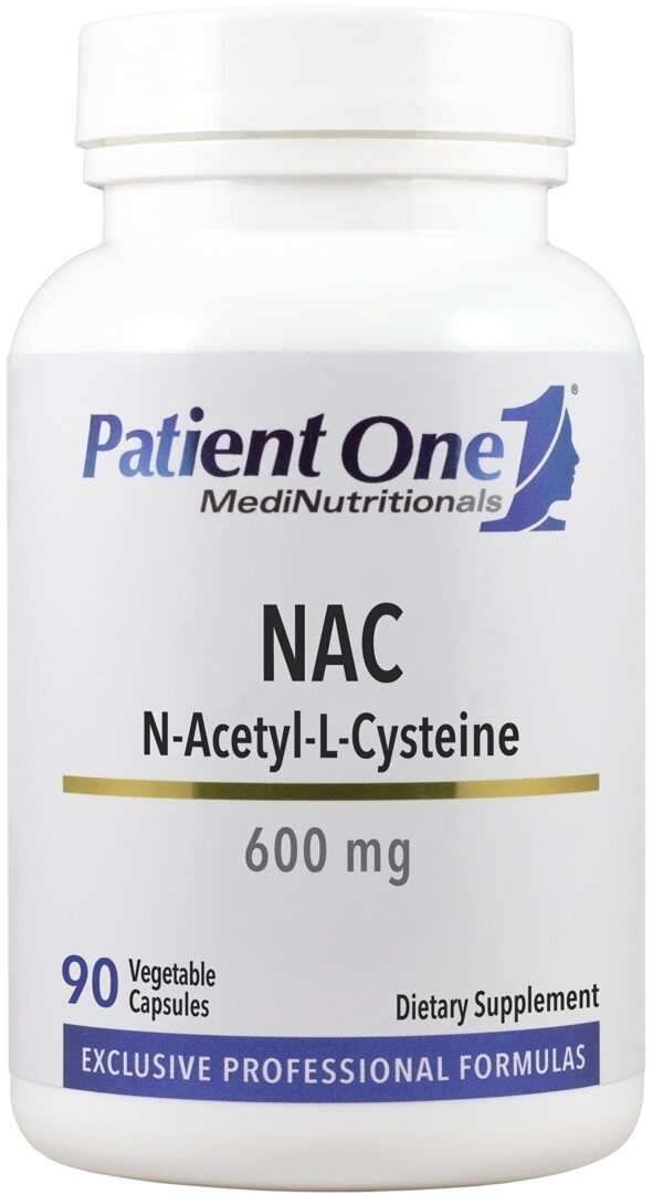 Frasco de suplemento Patient One NAC 600 mg 90 cápsulas