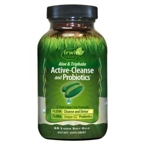 Frasco de Irwin Naturals Aloe y Triphala 60 cápsulas líquidas
