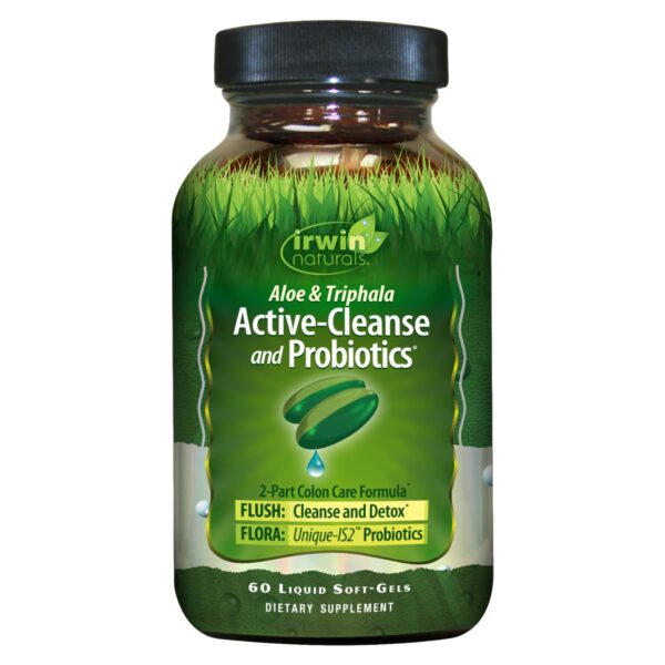 Frasco de Irwin Naturals Aloe y Triphala 60 cápsulas líquidas