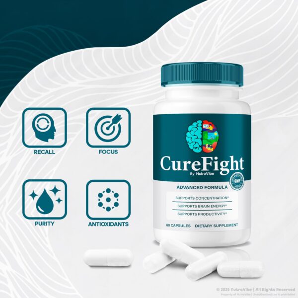 Cápsulas Cure Fight sobre fondo blanco