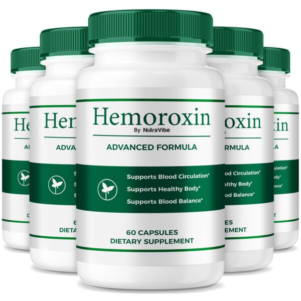Hemoroxin NutraVibe cápsulas frente a la botella Hemoroxin NutraVibe cápsulas frente a la botella