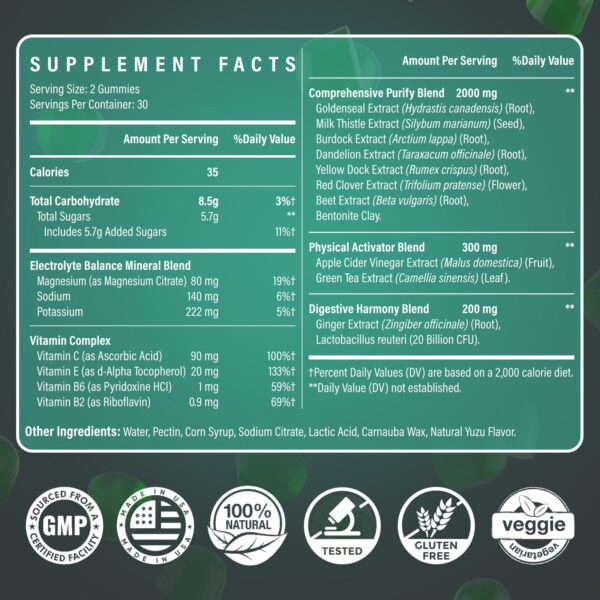 Paquete gomitas detox naturales para limpieza corporal