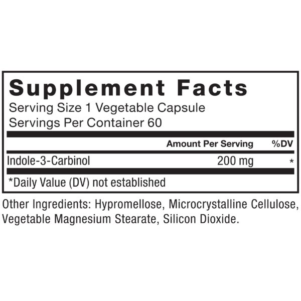Force Factor Indole 3 Carbinol descripción de beneficios principales en empaque.