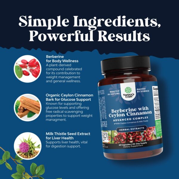 Frasco Natures Craft Berberina Plus con canela y cardo mariano lado