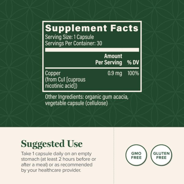 Botella suplemento cobre Global Healing Cu1 para salud