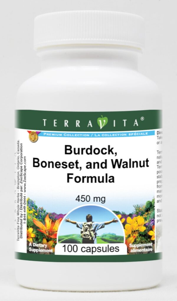 Suplemento TerraVita Bardana Boneset Nuez Negra 450 mg 100 cápsulas