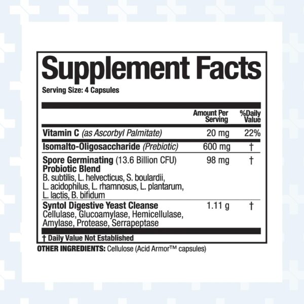 Etiqueta frontal Syntol 3 en 1 fórmula para limpieza levaduras y hongos