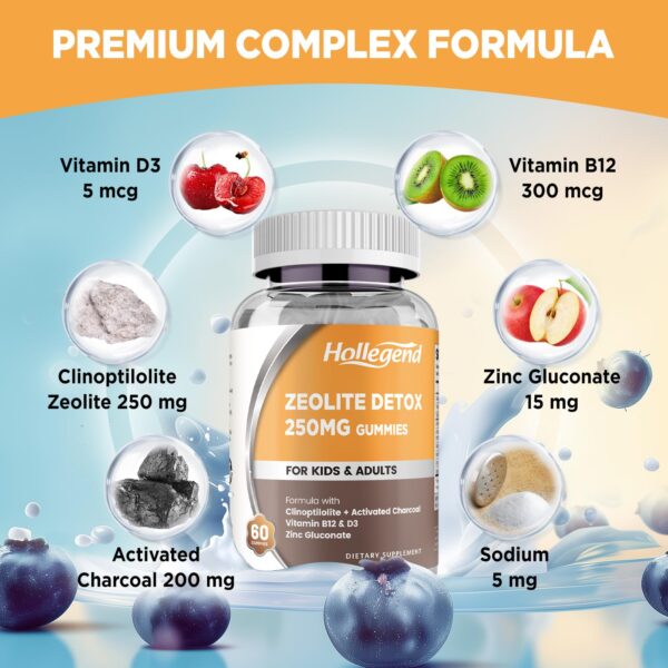 Detalle gomitas detox clinoptilolita y carbón activado sabor arándano