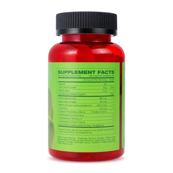 Frasco y etiqueta de gomitas vinagre sidra manzana