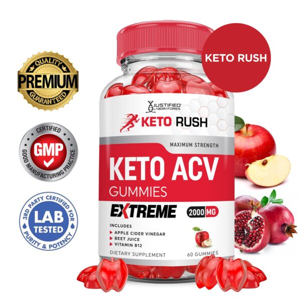 Frasco con gomitas Keto Rush vinagre de sidra manzana 2000mg