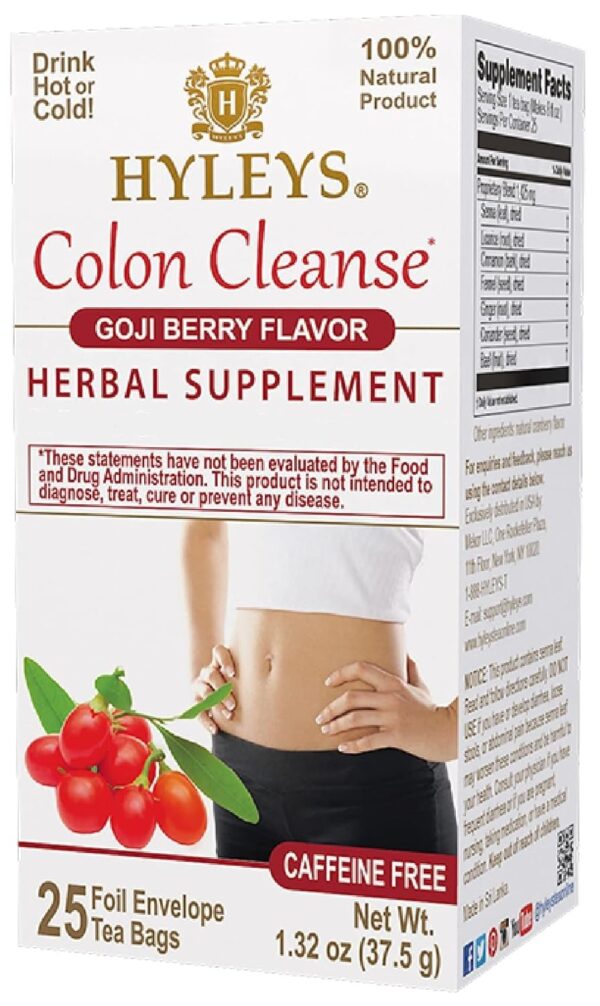 Bolsas de té Hyleys Colon Cleanse sabor goji dentro del paquete