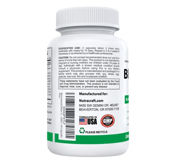 Etiqueta suplemento Nutracraft Black Walnut limpieza intestinal