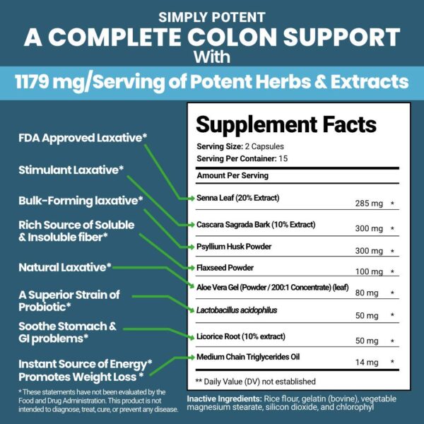 Detalle etiqueta suplemento limpieza de colon