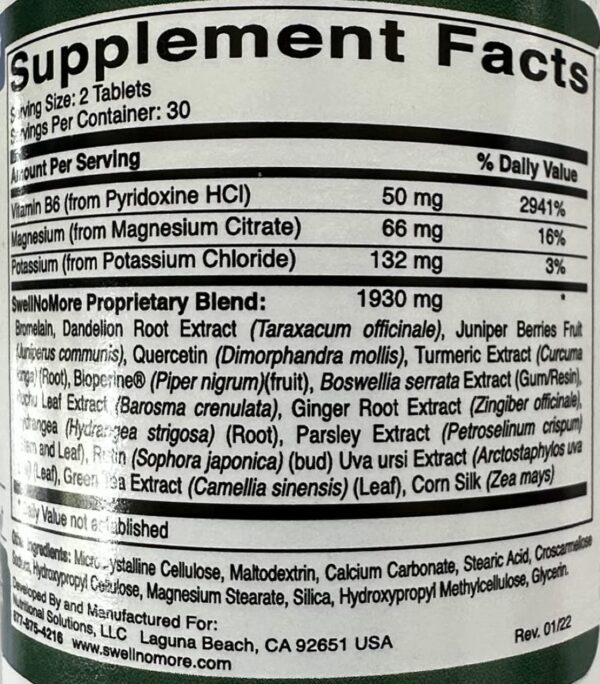 Tabletas Swell No More para edema y hinchazón