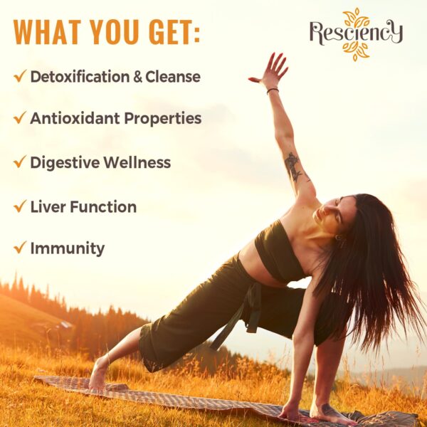 Etiqueta del suplemento Resciency con ingredientes detox