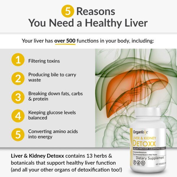 Envase Organixx detox hígado y riñón con ingredientes naturales Envase Organixx detox hígado y riñón con ingredientes naturales