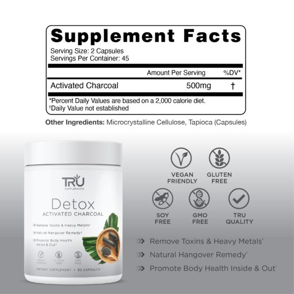 detalle cápsulas tru supplements detox carbón activado