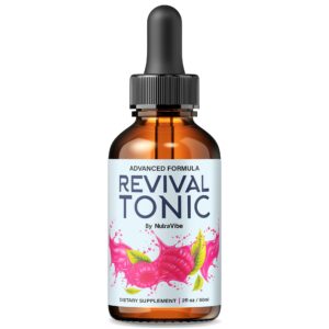 Frasco frontal de NutraVibe Revival Tonic Drops Frasco frontal de NutraVibe Revival Tonic Drops