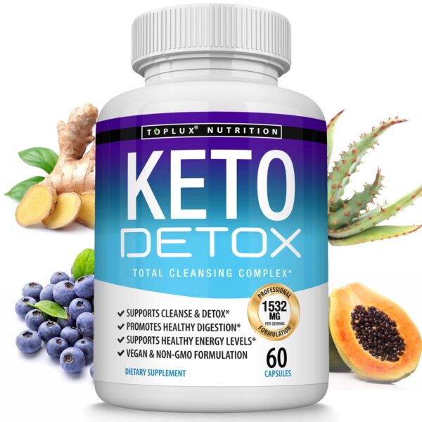Frasco cápsulas Toplux Keto Detox extracto natural açaí 60 unidades