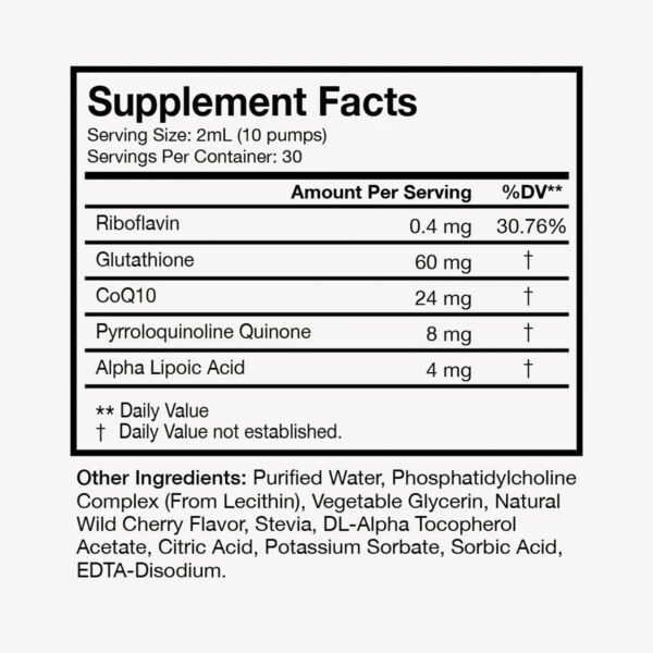 Etiqueta frontal de suplemento glutatión liposomal Terra Health Essentials