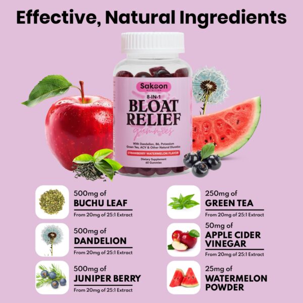 Etiqueta suplemento Sakoon Nutrition gomitas alivio hinchazón