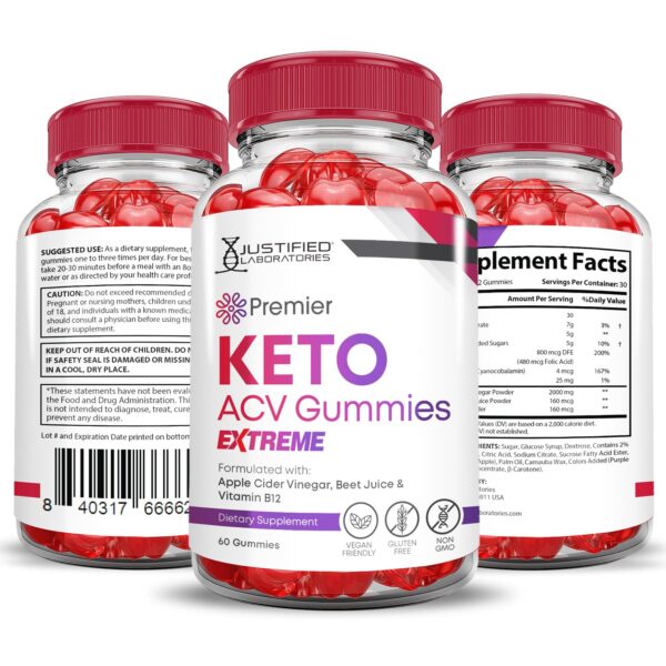 Empaque trasero Premier Keto ACV Gomitas Justified Laboratories Empaque trasero Premier Keto ACV Gomitas Justified Laboratories