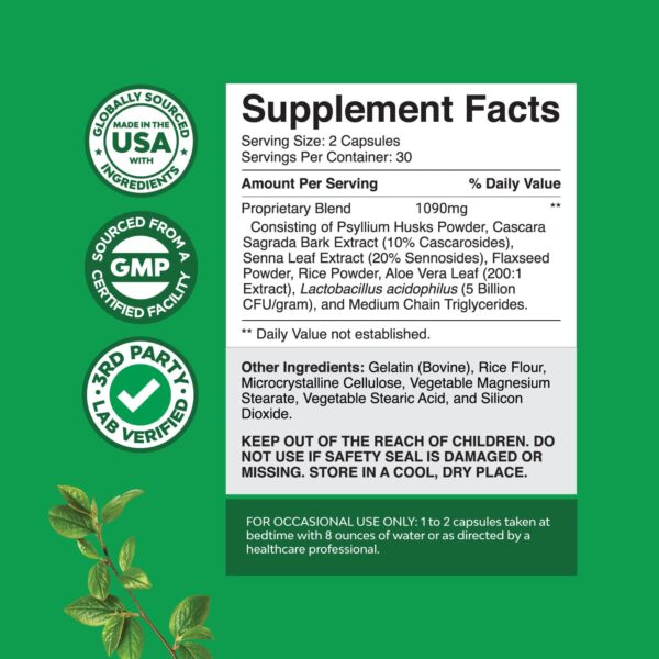 Imagen detalle etiquetas cápsulas laxantes naturales Natures Craft