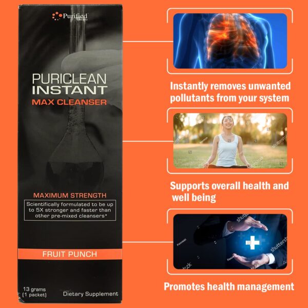 Detalle envase Puriclean Max Detox polvo sabor punch de frutas