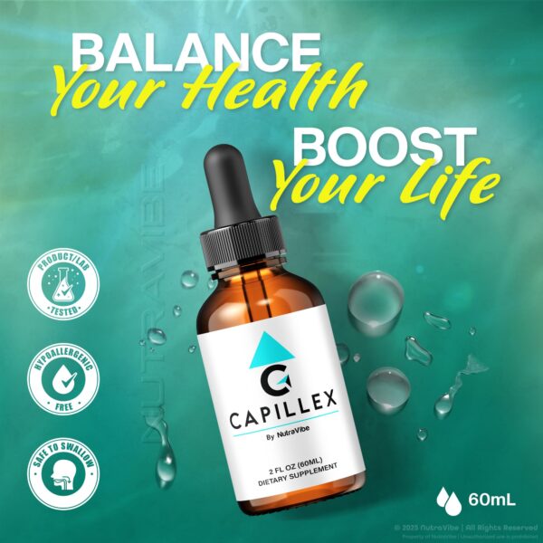 Etiqueta de producto Capillex gotas para fortalecer el cabello