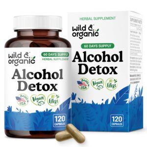 Frasco de cápsulas detox alcohol Wild & Organic