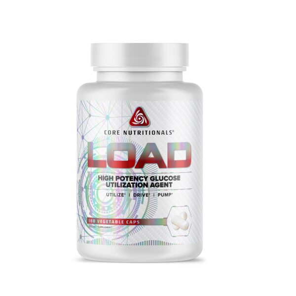 Frasco de cápsulas Core Nutritionals Load Platinum para glucosa