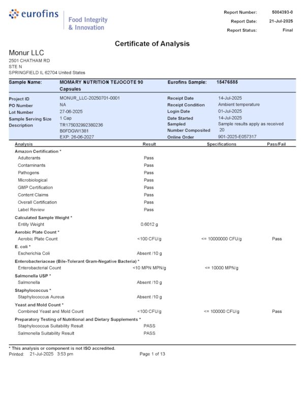 Caja y botella suplemento herbal MOMARY NUTRITION raíz de tejocote