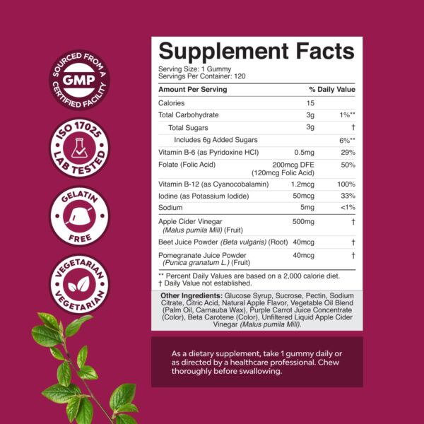 Gummies vinagre sidra manzana con vitamina B12 y remolacha