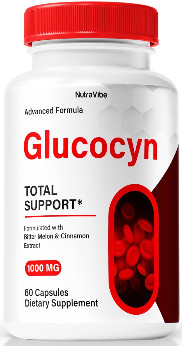 Frasco de pastillas Glucocyn NutraVibe para circulación saludable