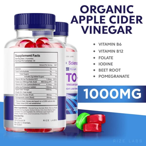 rize labs suplemento Keto Plus con vinagre de sidra 60 gomitas